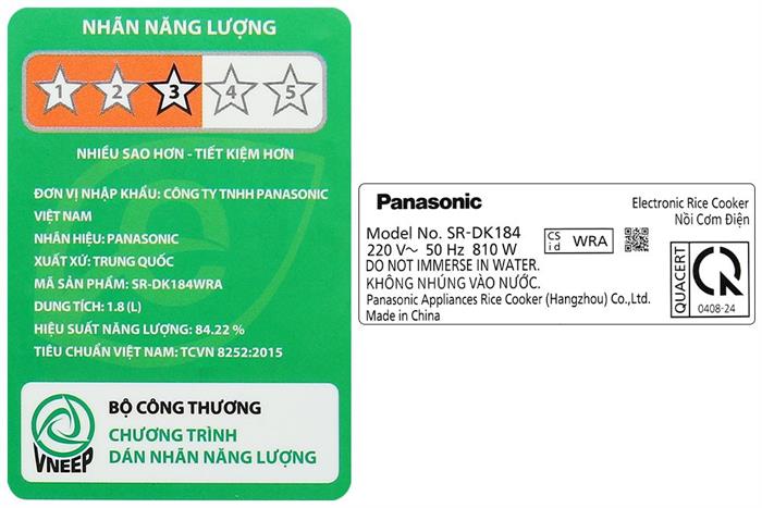 Nồi cơm điện tử Panasonic 1.8 lít SR-DK184WRA Màu Trắng
