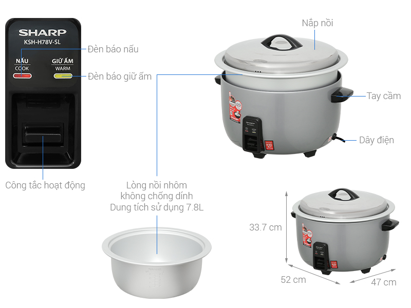 Nồi cơm nắp rời Sharp 7.8 lít KSH-H78V-SL