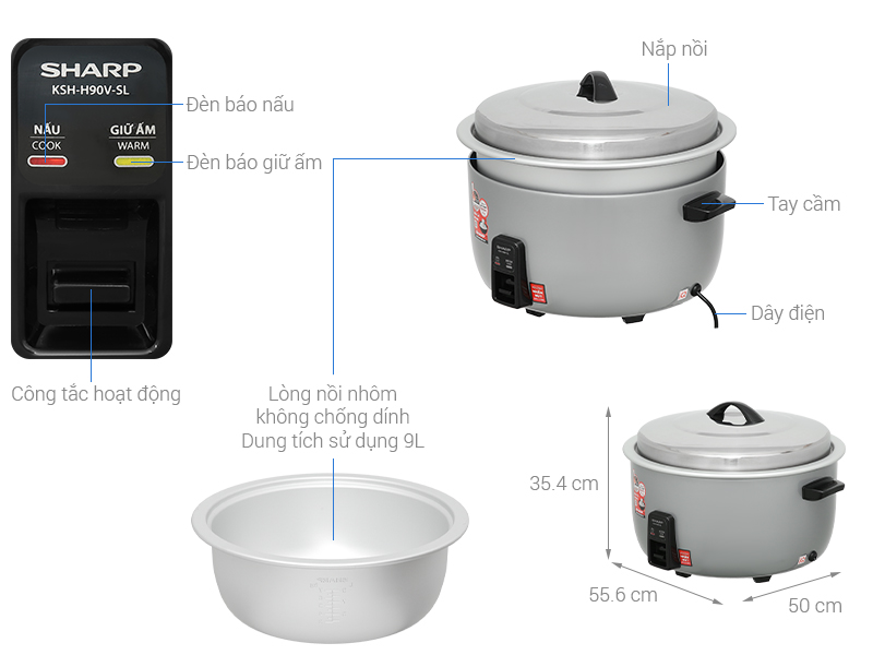 Nồi cơm nắp rời Sharp 9 lít KSH-H90V-SL