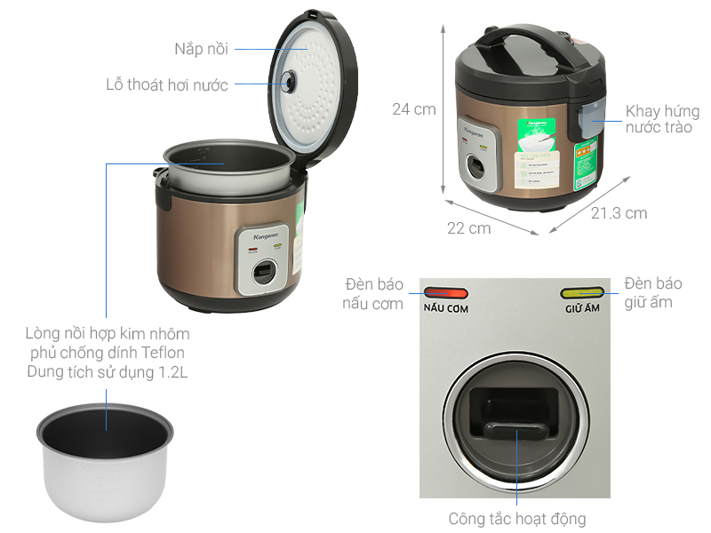 Nồi cơm nắp gài Kangaroo 1.2 lít KGRC12M3