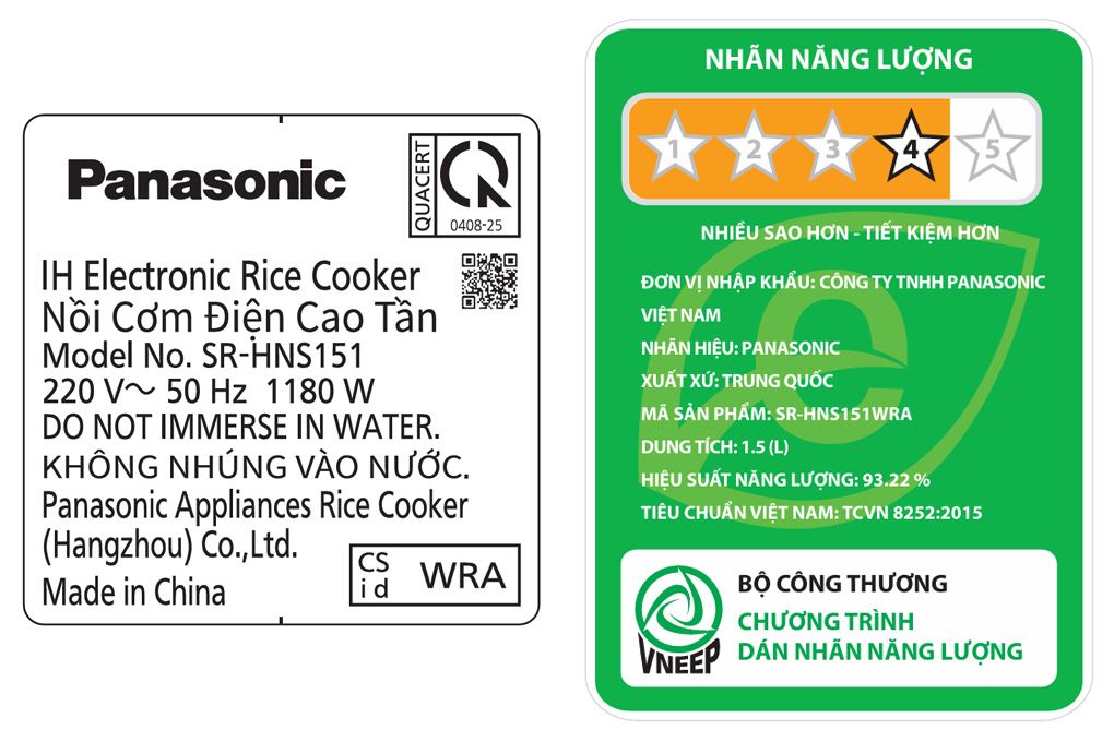 Nồi cơm cao tần Panasonic 1.5 lít SR-HNS151WRA Màu Trắng