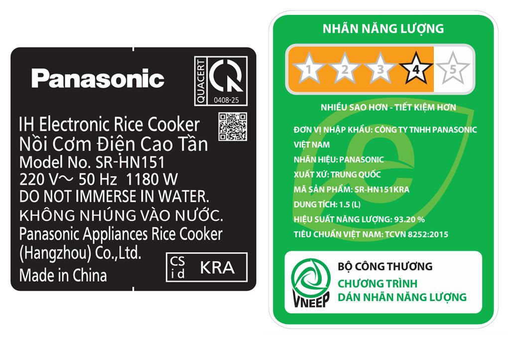 Nồi cơm cao tần Panasonic 1.5 lít SR-HN151KRA Màu Đen