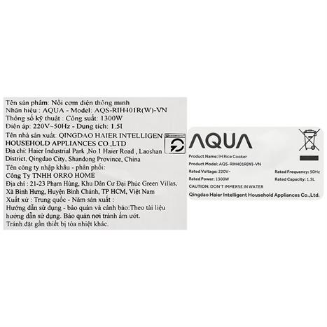 Nồi cơm điện cao tần AQUA 1.5 lít AQS-RIH401R(W)-VN Màu Trắng