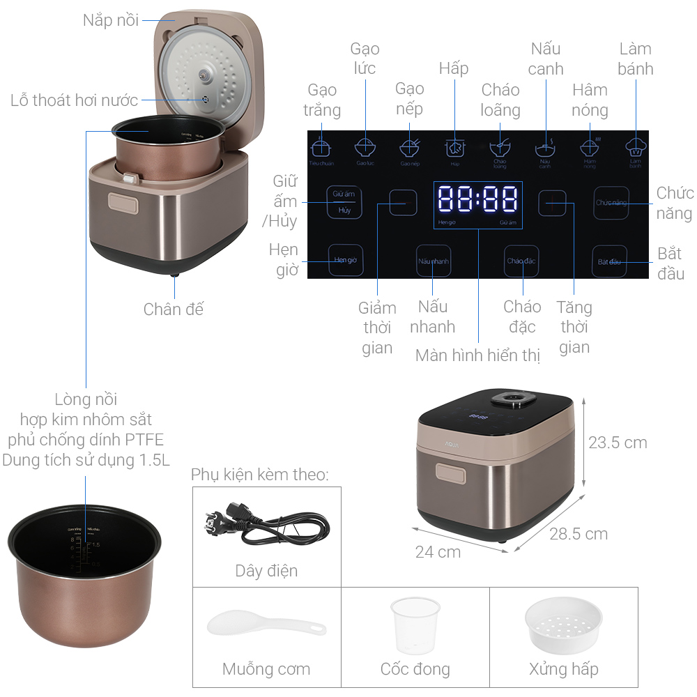 Nồi cơm điện tử AQUA 1.5 lít AQS-RBC401R(N)-VN