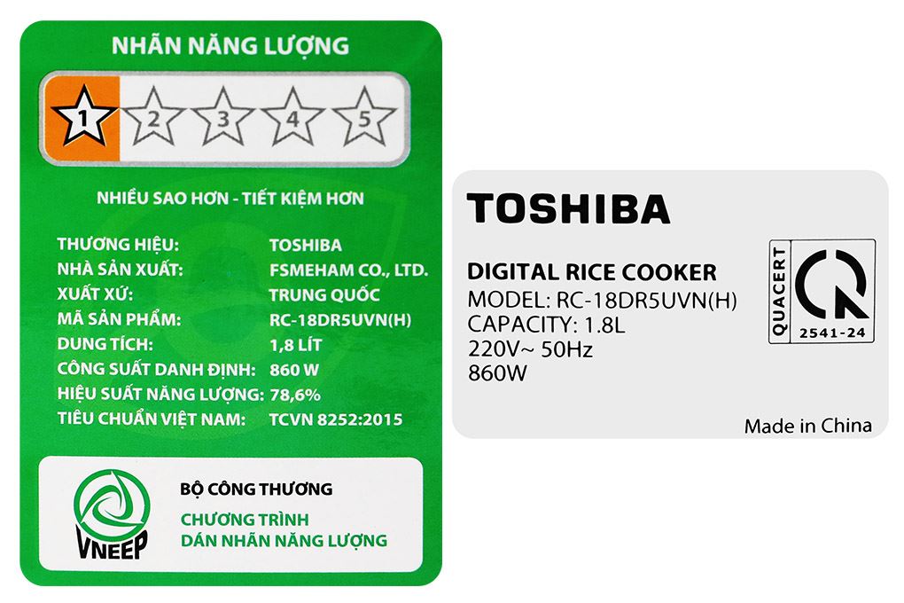 Nồi cơm điện tử Toshiba 1.8 lít RC-18DR5UVN(H) Màu Xám