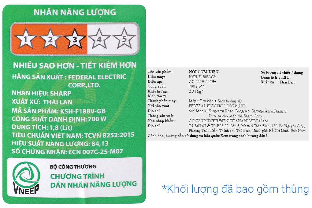 Nồi cơm nắp rời Sharp 1.8 lít KSH-F188V-GB Màu Vàng đồng