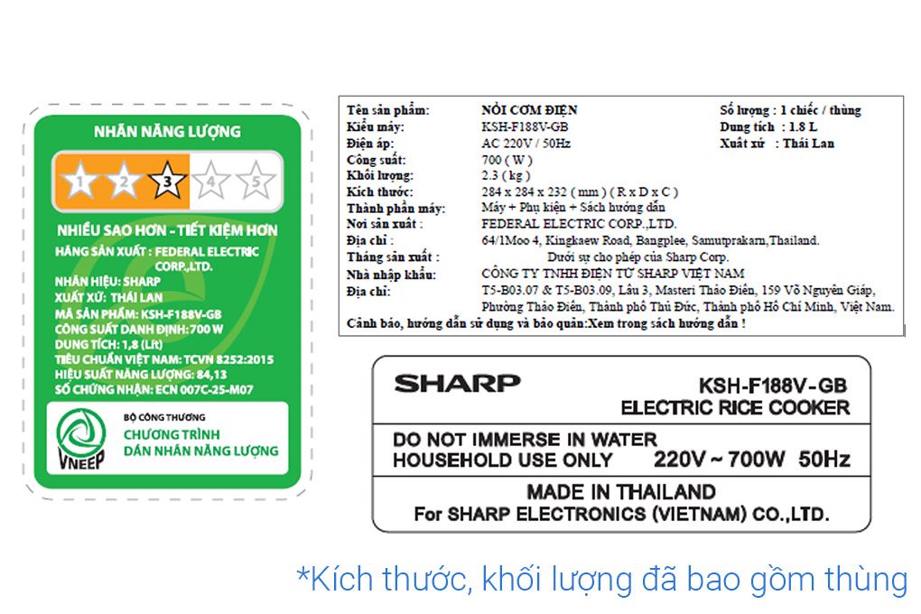 Nồi cơm nắp rời Sharp 1.8 lít KSH-F188V-GB - 11
