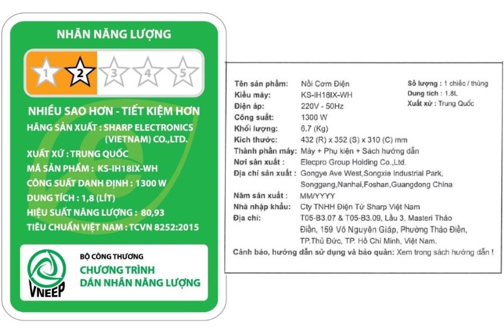 Nồi cơm cao tần Sharp 1.8 lít KS-IH18IX-WH Màu Trắng - Kem