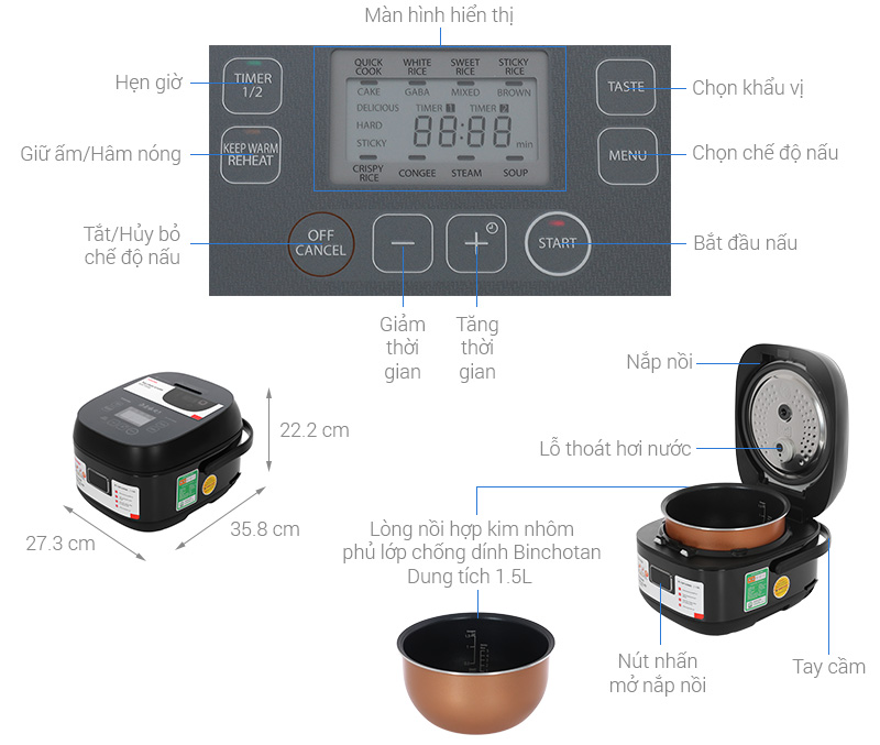 Nồi cơm cao tần Toshiba 1.5 lít RC-15IP1UVN(K)