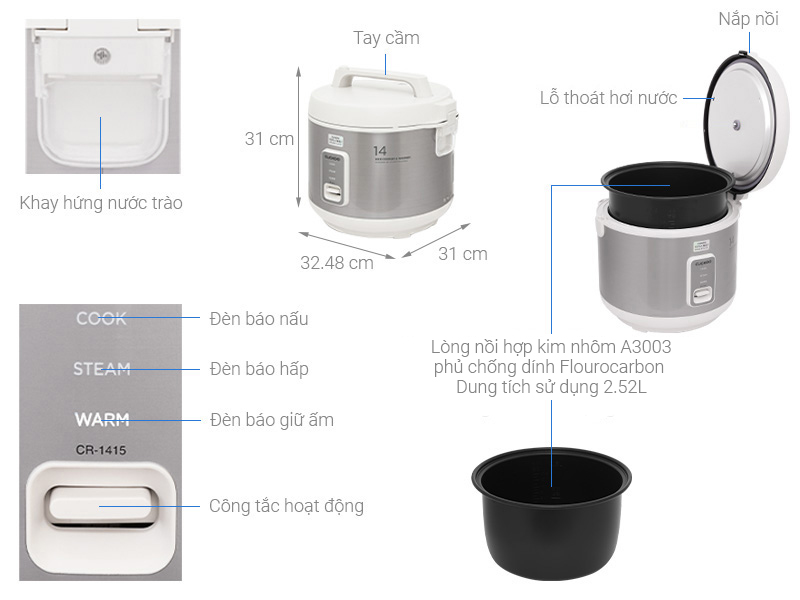 Nồi cơm nắp gài Cuckoo 2.52 lít CR-1415