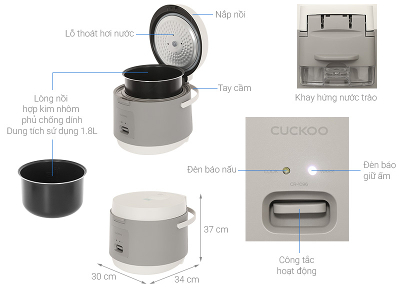 Nồi cơm nắp gài Cuckoo 1.8 lít CR-1096