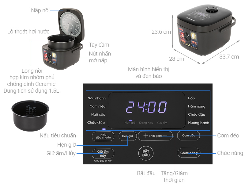 Nồi cơm điện tử Sunhouse 1.5 lít SHD8823