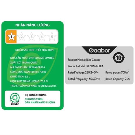 Nồi cơm nắp gài Gaabor 2.2 lít RC50M-BE01A Màu Xanh
