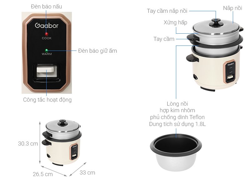Nồi cơm nắp rời Gaabor 1.8 lít RC-40M01A