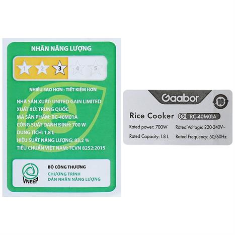 Nồi cơm nắp rời Gaabor 1.8 lít RC-40M01A Màu Màu be