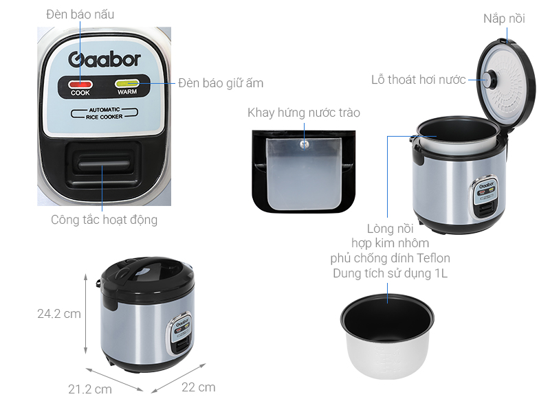 Nồi cơm nắp gài Gaabor 1.0 lít RC20M-YE01A