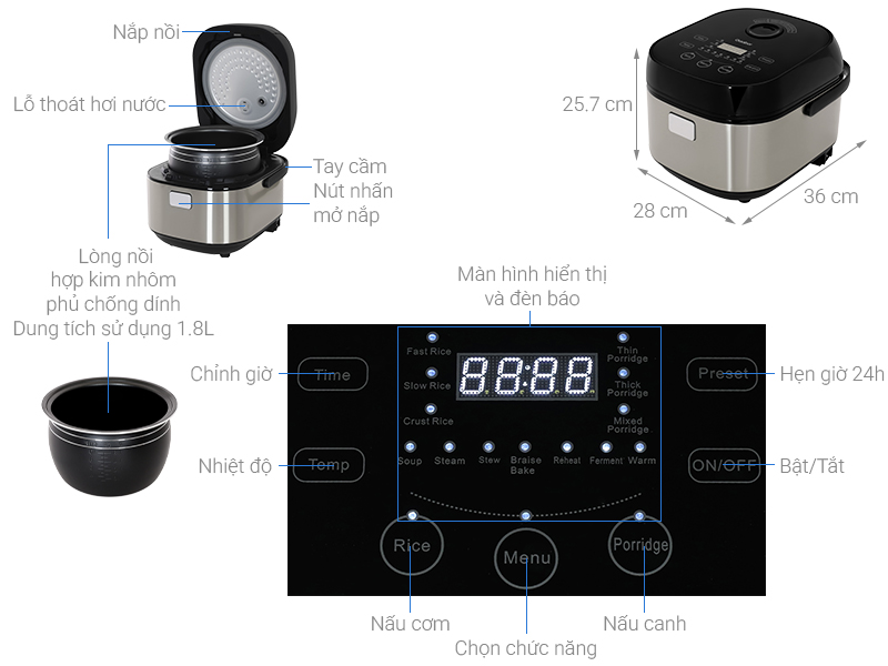 Nồi cơm điện tử Gaabor 1.8 lít GR-S50D