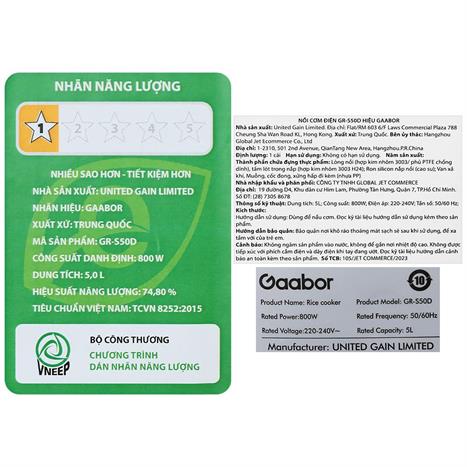 Nồi cơm điện tử Gaabor 1.8 lít GR-S50D Màu Đen