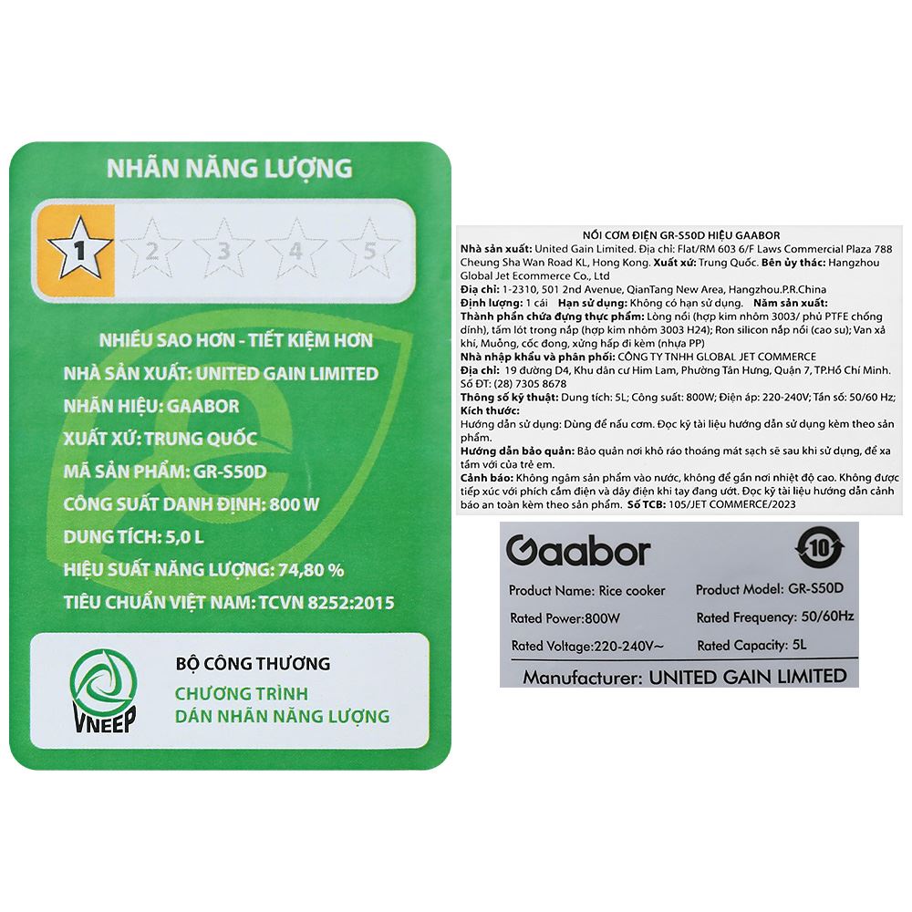 Nồi cơm điện tử Gaabor 1.8 lít GR-S50D Màu Đen