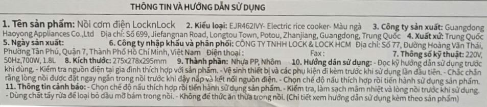 Nồi cơm nắp gài Lock&Lock 1.8 lít EJR462IVY Màu Màu be