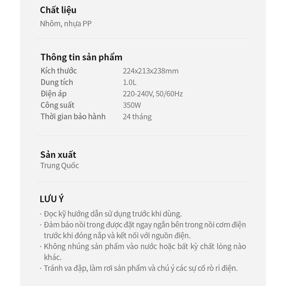 Nồi cơm điện tử Lock&Lock 1 lít EJR376WHT Màu Trắng
