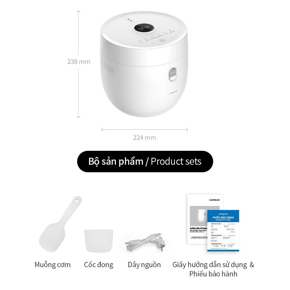 Nồi cơm điện tử Lock&Lock 1 lít EJR376WHT Màu Trắng