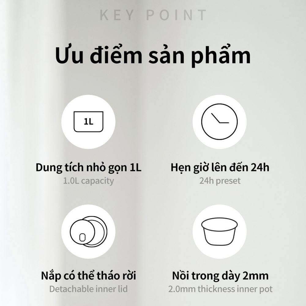 Nồi cơm điện tử Lock&Lock 1 lít EJR376WHT Màu Trắng