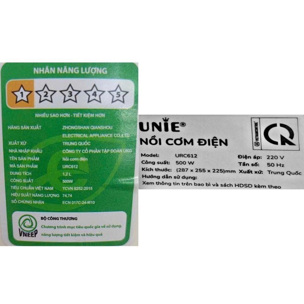 Nồi cơm điện tử Unie 1.2 lít URC612 Màu Màu be