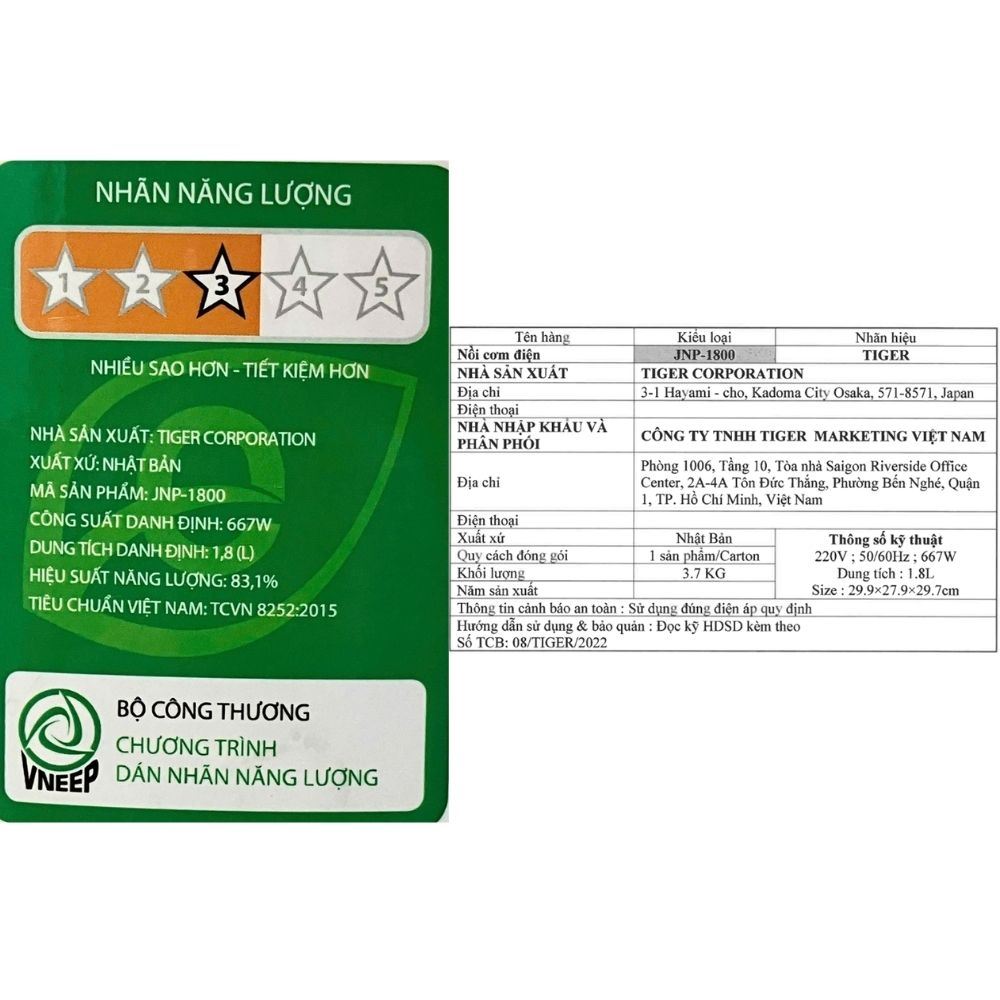 Nồi cơm nắp gài Tiger 1.8 lít JNP-1800 Màu Hồng