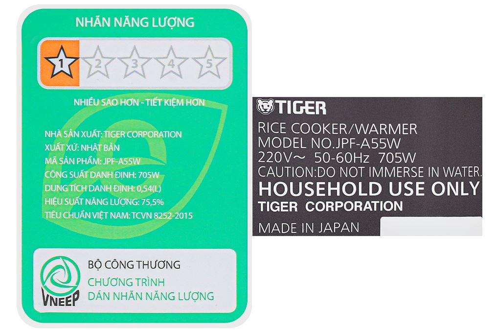 Nồi cơm cao tần Tiger 0.54 lít JPF-A55W - Xám Màu Xám