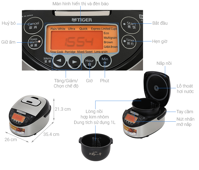 Nồi cơm cao tần Tiger 1 lít JKT-F10W