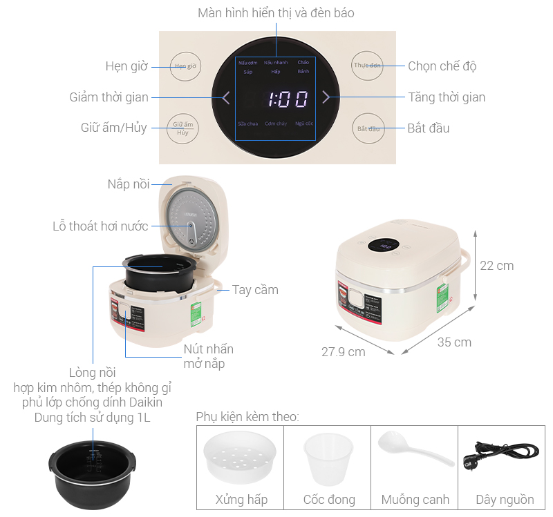 Nồi cơm cao tần Sharp 1 lít KS-IH10IX-WH