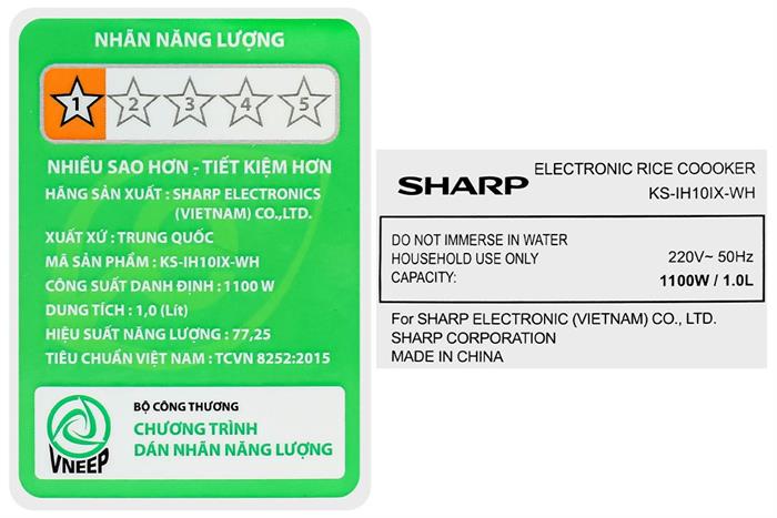 Nồi cơm cao tần Sharp 1 lít KS-IH10IX-WH Màu Kem