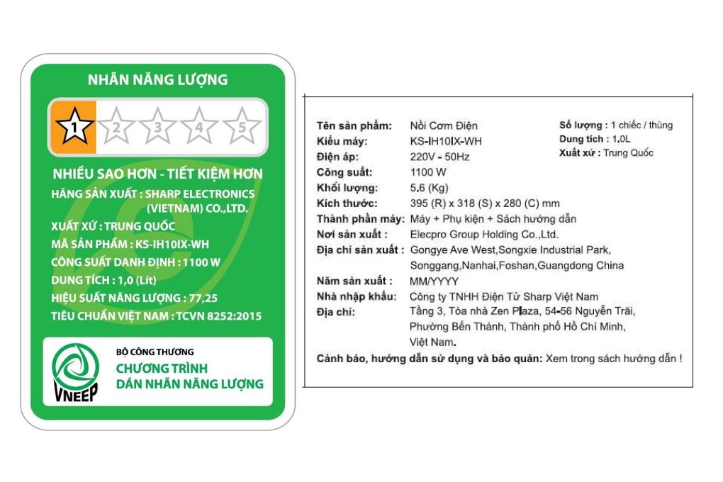 Nồi cơm cao tần Sharp 1 lít KS-IH10IX-WH - 23