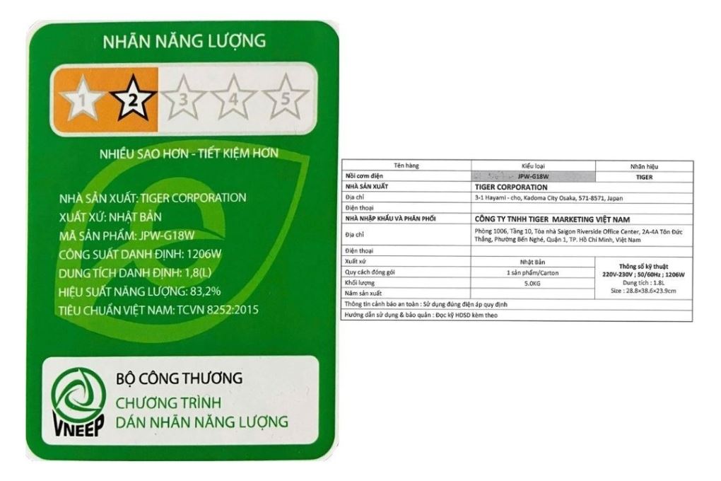 Nồi cơm cao tần Tiger 1.8 lít JPW-G18W Màu Đen