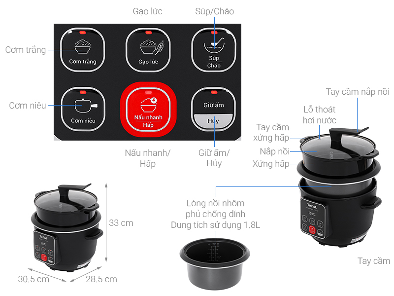 Nồi cơm điện tử Tefal 1.8 lít RK1088Y0