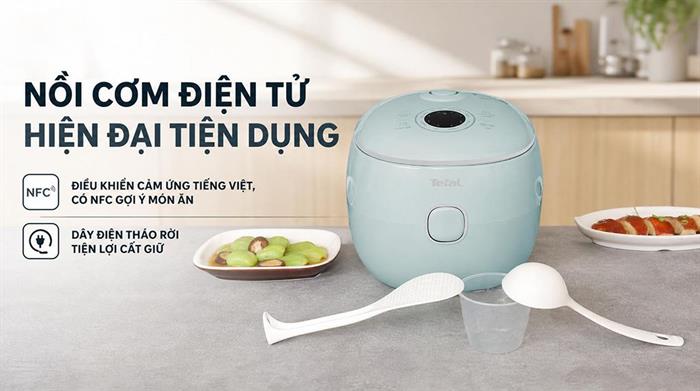 Nồi cơm điện tử Tefal 0.72 lít RK5354Y0 Màu Xanh