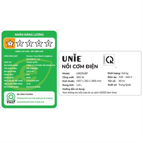Nồi cơm điện tử Unie 1.8 lít URC818P Màu Màu be