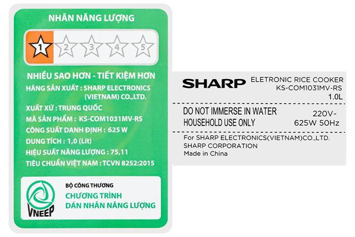 Nồi cơm điện tử Sharp 1 lít KS-COM1031MV-RS Màu Đen