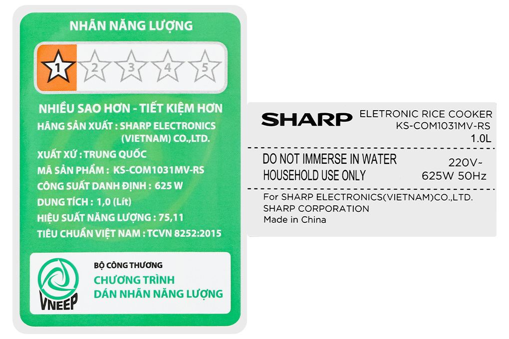 Nồi cơm điện tử Sharp 1 lít KS-COM1031MV-RS Màu Đen