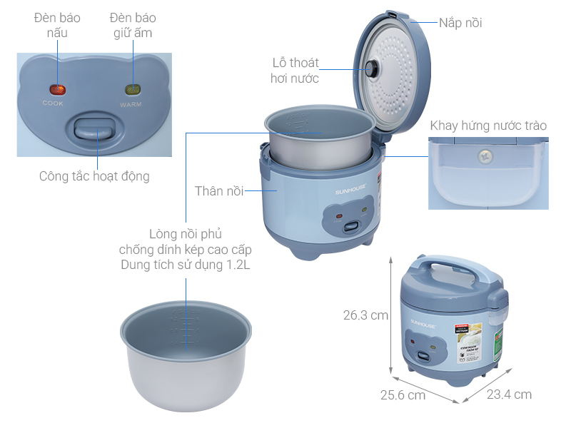 Nồi cơm nắp gài Sunhouse 1.2 lít SHD8214