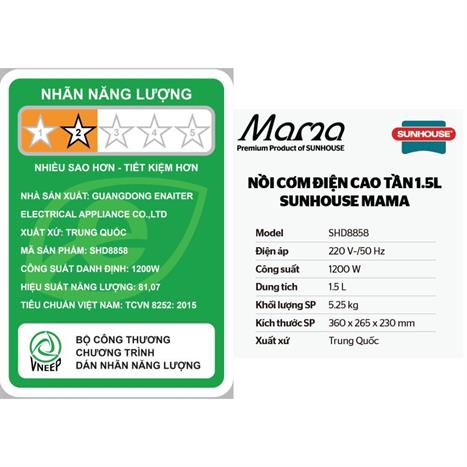 Nồi cơm cao tần Sunhouse Mama SHD8858 Màu Đen