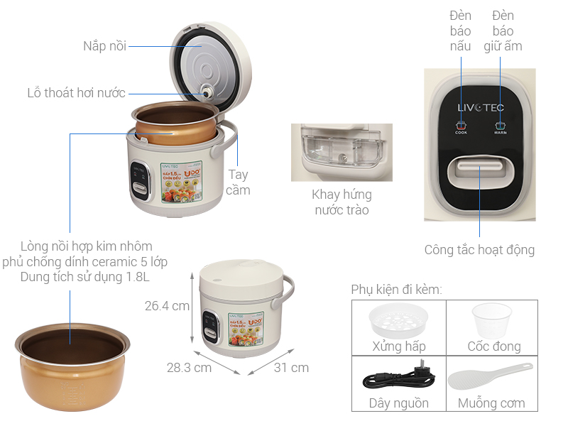 Nồi cơm nắp gài Livotec 1.8 lít LRC-6218B