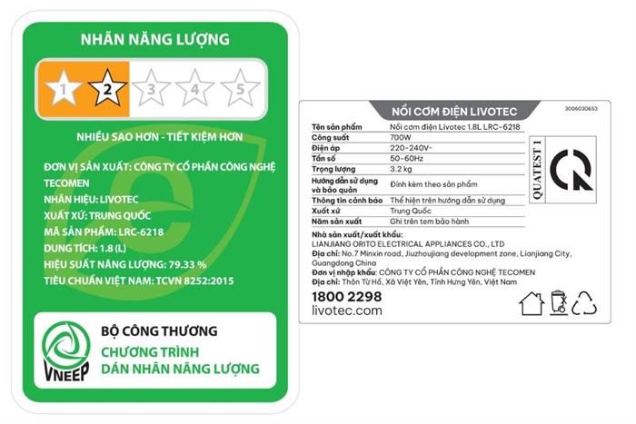 Nồi cơm nắp gài Livotec 1.8 lít LRC-6218B Màu Màu be