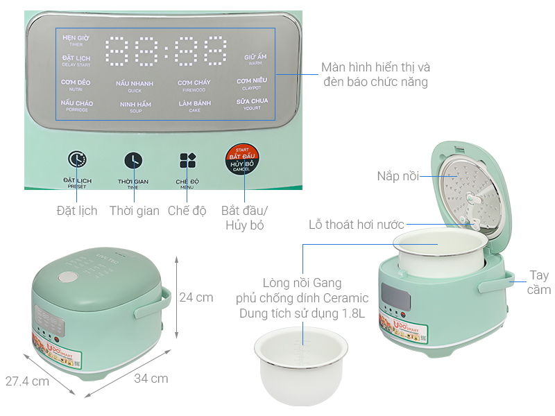 Nồi cơm điện tử Livotec 1.8 lít LRC-E8118M