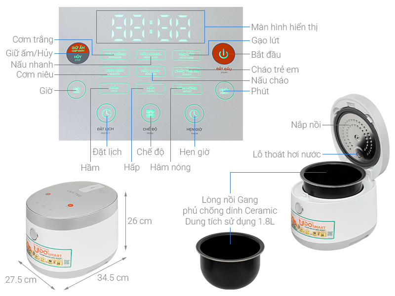 Nồi cơm điện tử Livotec 1.8 lít LRC-E8218W
