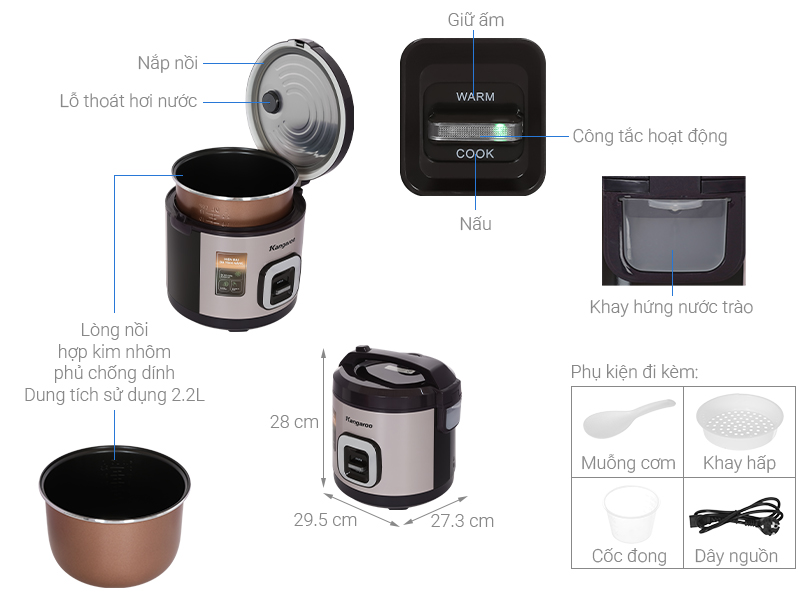 Nồi cơm nắp gài Kangaro 2.2 lít KGRC22M5G