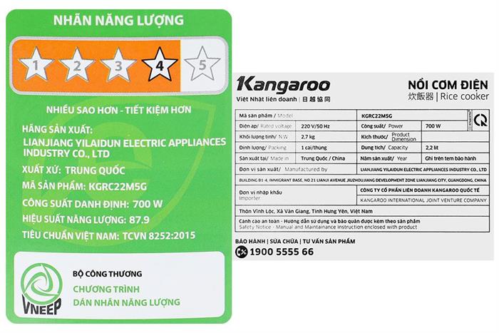 Nồi cơm nắp gài Kangaro 2.2 lít KGRC22M5G Màu Tím