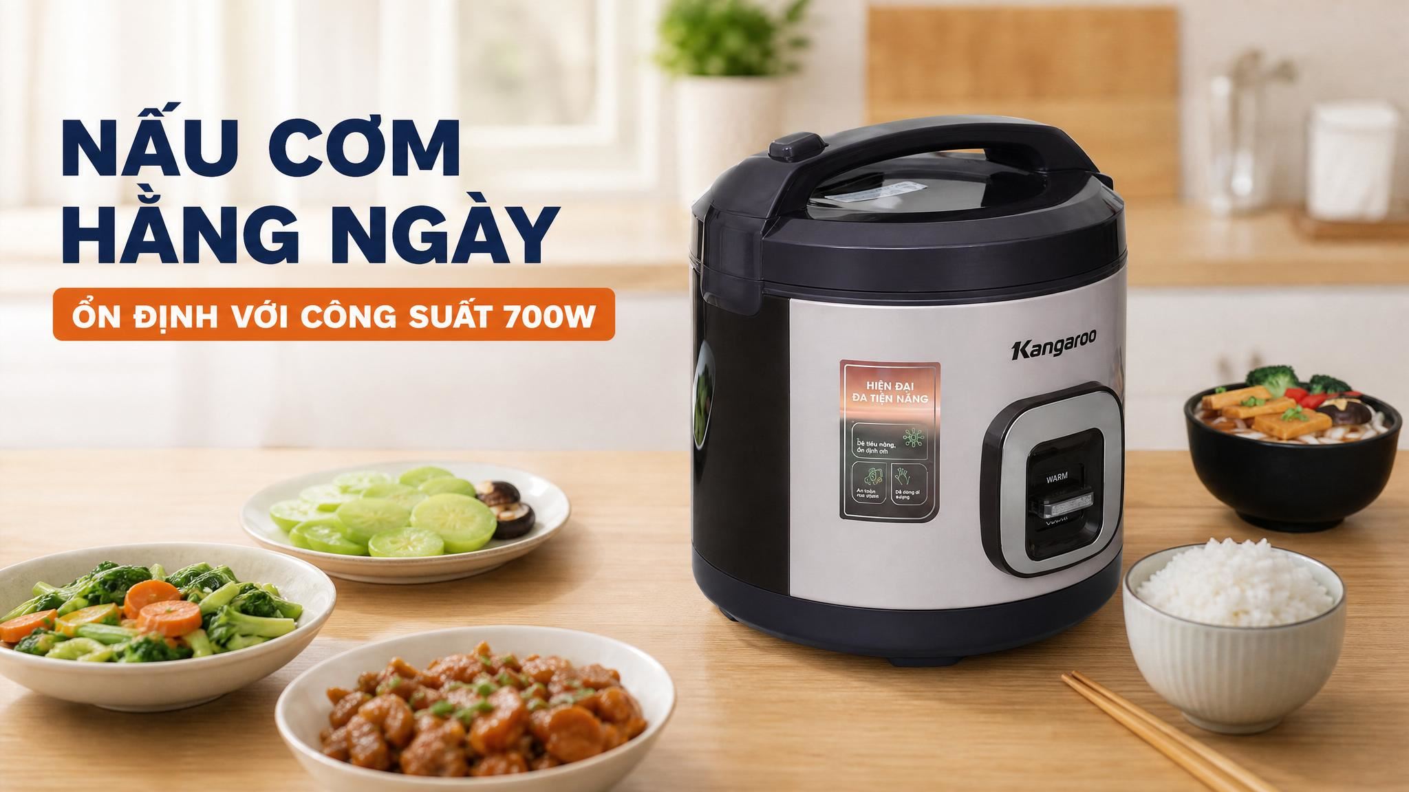 Nồi cơm nắp gài Kangaro 2.2 lít KGRC22M5G Màu Tím