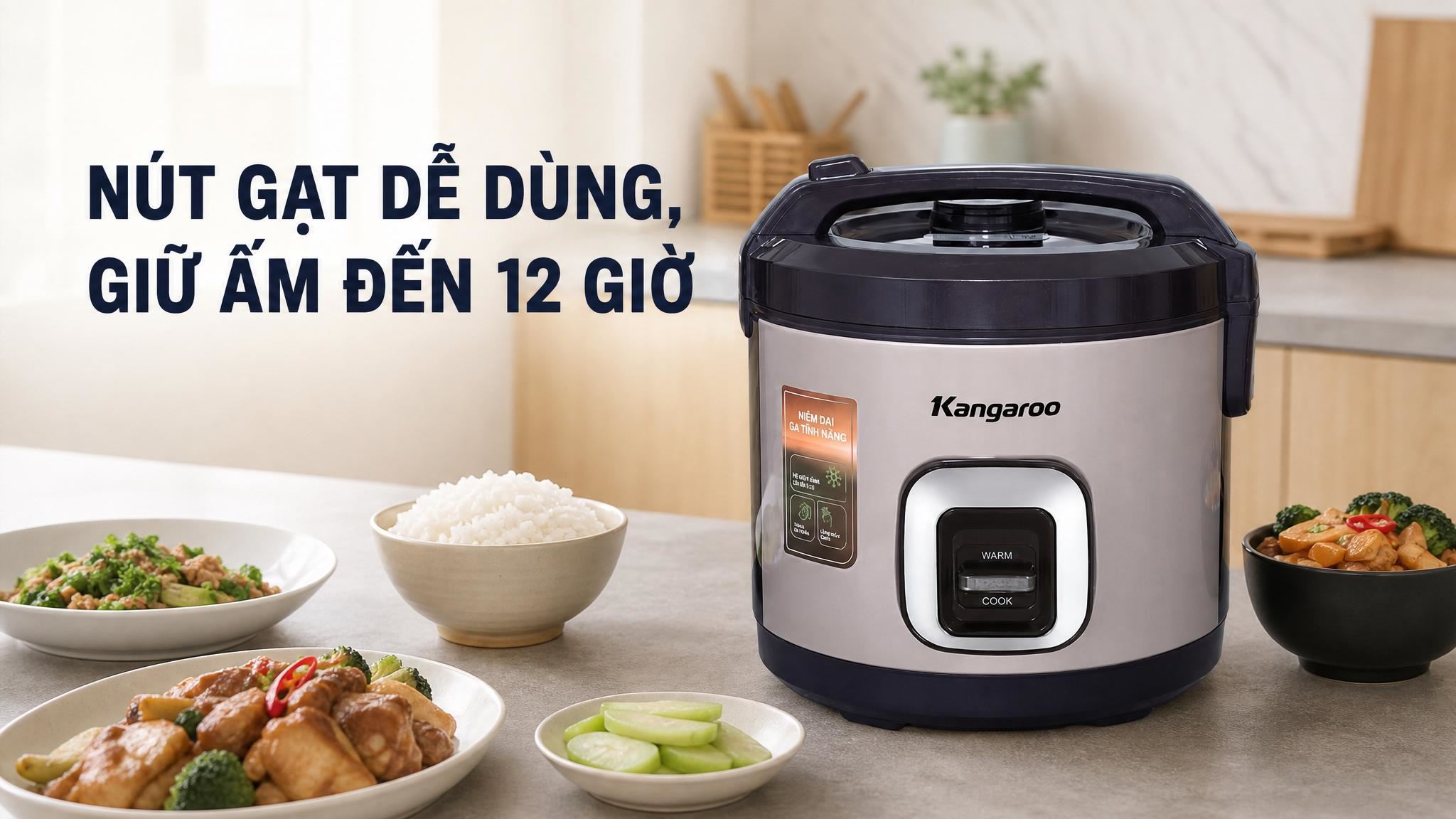 Nồi cơm nắp gài Kangaro 2.2 lít KGRC22M5G Màu Tím